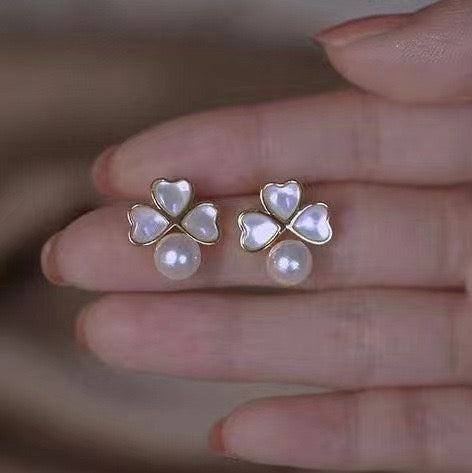 Clover Leaf Mother-of-Pearl Earrings with Freshwater Pearls